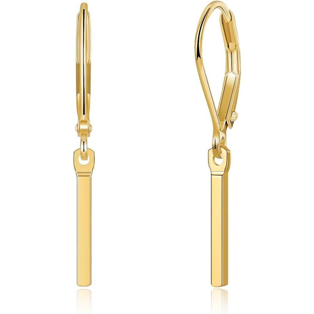 14K Dainty Gold- Bar Leverback Dangle Drop Hypoallergenic Earring for Women